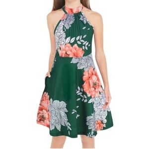 Girl's Halter Neck Cold Shoulder Sleeveless Summer Casual Sundress with Pockets